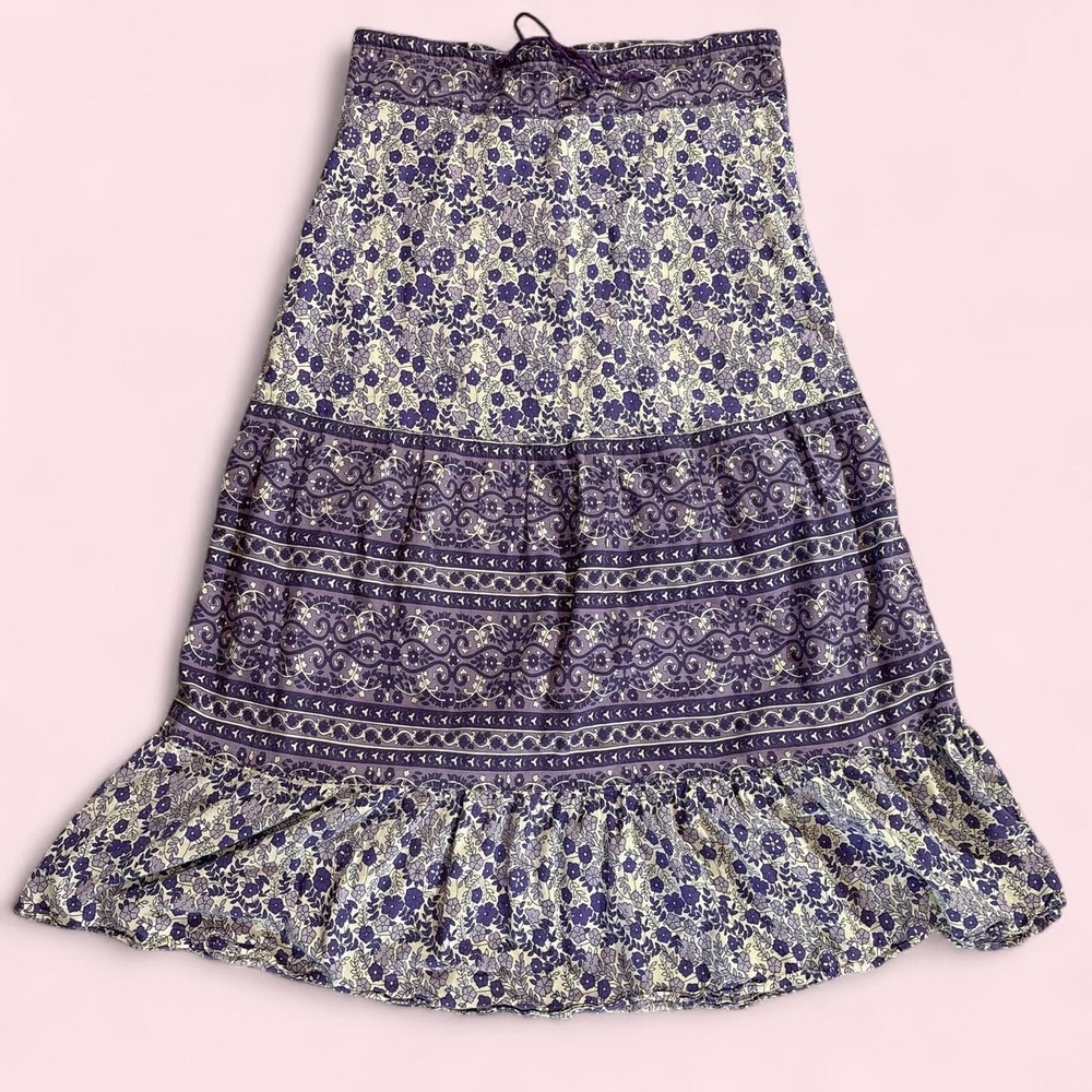 Vintage Gap Purple Floral Lined Boho Cotton Midi Maxi Skirt Size XS